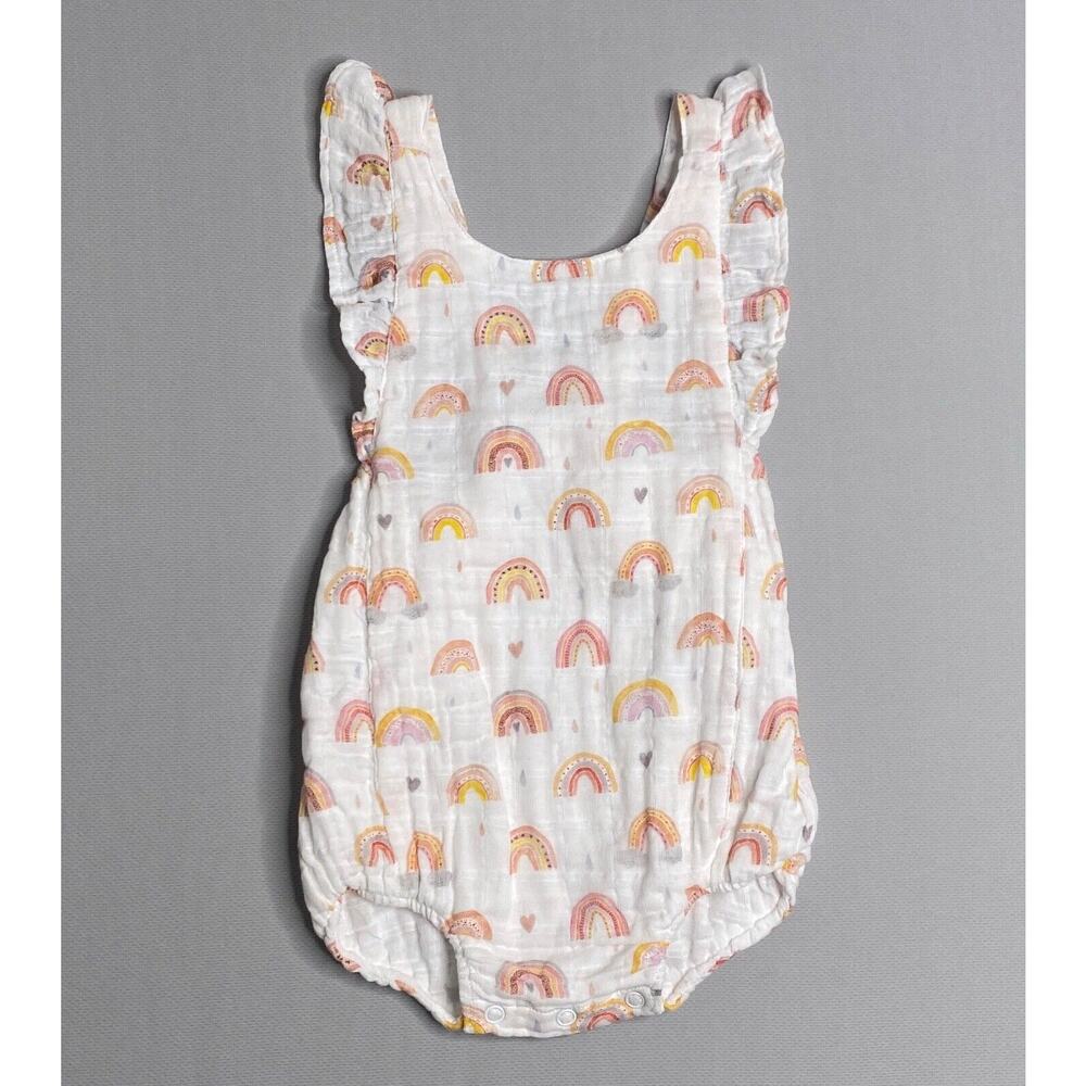 Nola Tawk Rainbow Print Organic Cotton Muslin Bubble Romper Girls 12-18 Mo